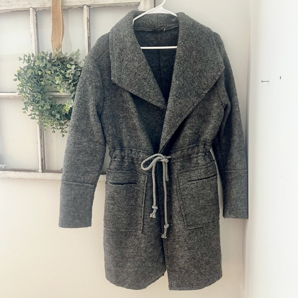 Made In Italy Modern Wool Cinch Waist Drawstring Mid Length mid weight Coat Sz M